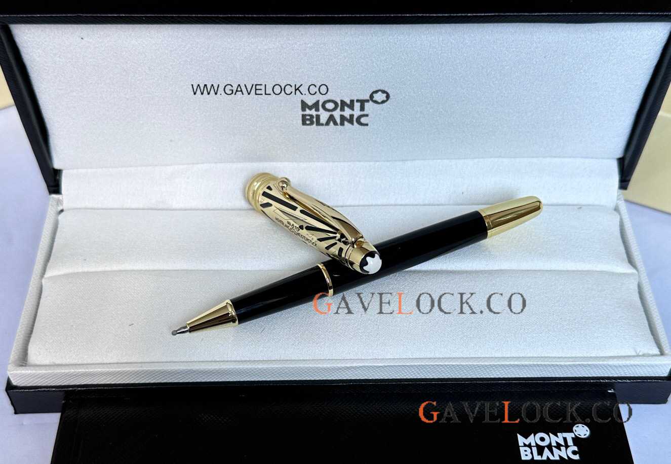 New Replica Montblanc 100th Meisterstück Black-Gold Rollerball Pen